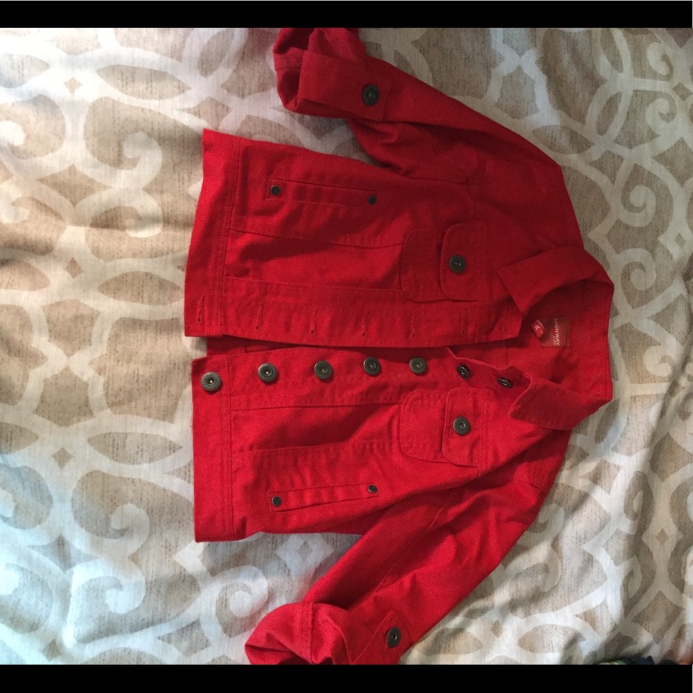 red // jean cropped jacket